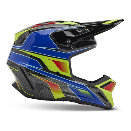 Kask cross FOX V3 RS CARBON ACRIC MULTI niebieski żółty fluo czerwony czarny