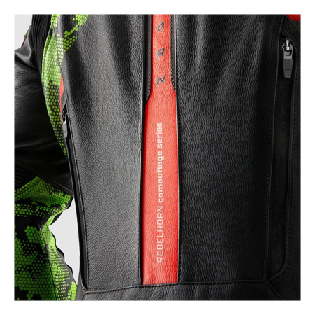 Kurtka skórzana REBELHORN VELOCE CAMO BLACK/GREEN/FLUO RED czarny zielony czerwony fluo