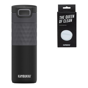 Zestaw Kubek KAMBUKKA Etna Grrip Black Steel 500 ml i Tabletki do czyszczenia Kambukka QUEEN OF CLEAN