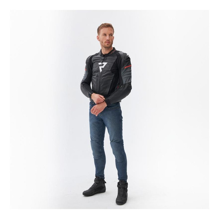 Kurtka skórzana REBELHORN VELOCE BLACK/GREY/FLUO RED czarny szary czerwony fluo