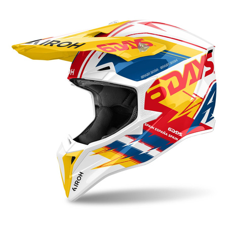 Kask cross AIROH WRAAAP 6DAYS SPAIN 2024 GLOSS żółty niebieski czerwony biały