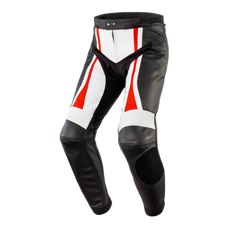 Spodnie skórzane REBELHORN PISTON II PRO BLACK/WHITE/FLO RED czarny biały czerwony fluo