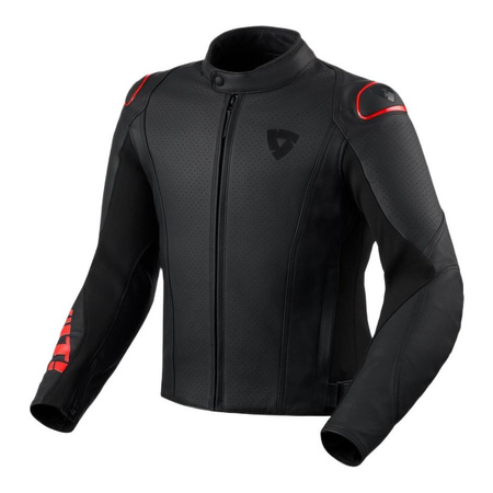 Kurtka skórzana REVIT QUADRATIC BLACK/NEON RED czarny czerwony fluo
