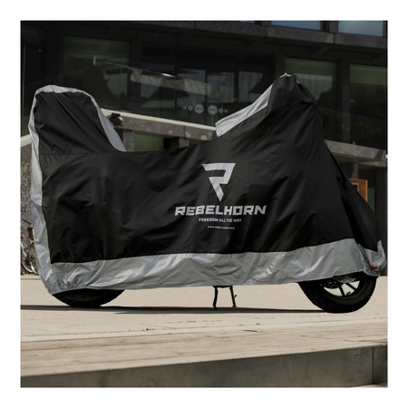 Pokrowiec na motocykl REBELHORN COVER II z miejscem na kufer BLACK/SILVER czarny srebrny szary