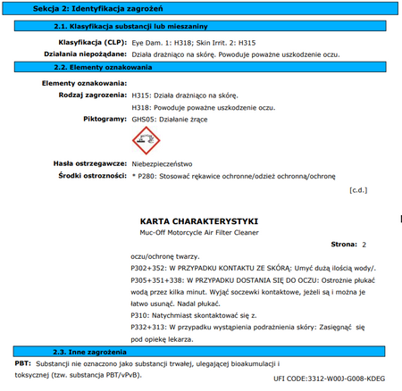 Środek do czyszczenia filtrów powietrza MUC-OFF 1L