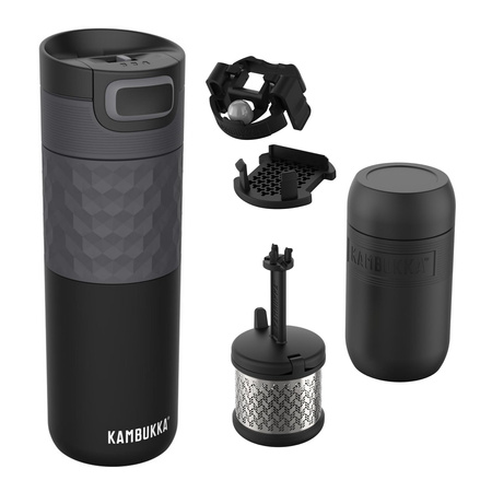 Zestaw Kubek KAMBUKKA Etna Grip Black Steel 500 ml + zaparzacz do herbaty