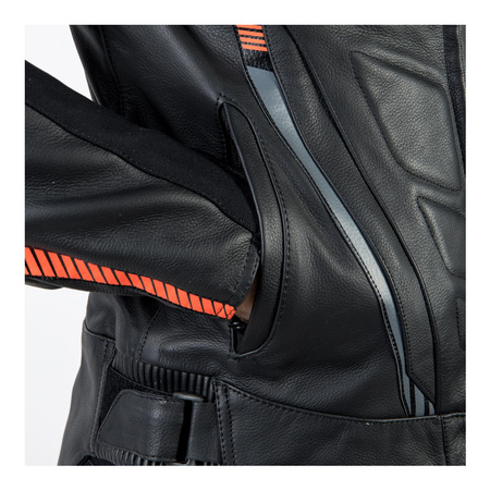 Kurtka skórzana OZONE RS600 BLACK/FLO RED czarny czerwony fluo szary