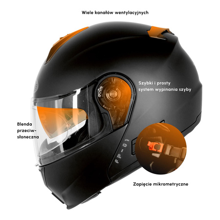 Kask szczękowy OZONE FP-01 PINLOCK READY BLACK czarny