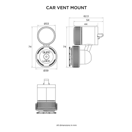 Podstawa QUAD LOCK w kratkę wentylacyjną samochodu czarny
