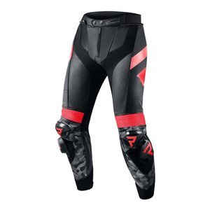 Spodnie skórzane REBELHORN REBEL BLACK/FLO RED czarny czerwony fluo